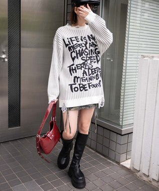 WEGO クラッシュリブBIGニットプルオーバー オフホワイト