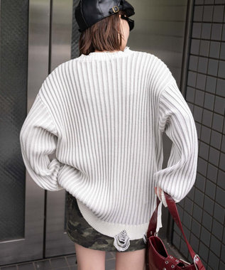 WEGO クラッシュリブBIGニットプルオーバー オフホワイト