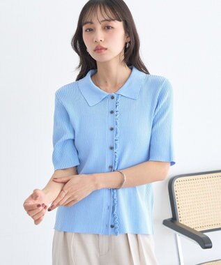 earth music&ecology ミニフリルポロカーディガン