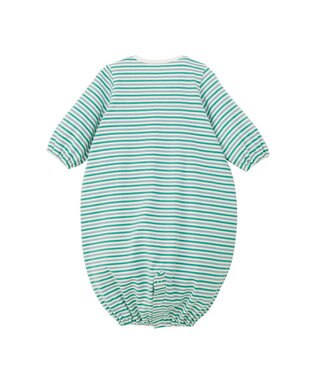 MIKI HOUSE HOT BISCUITS 【50-60cm】 みじんボーダー ワンポイント刺繍 ツーウェイオール グリーン