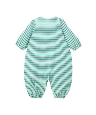 MIKI HOUSE HOT BISCUITS 【50-60cm】 みじんボーダー ワンポイント刺繍 ツーウェイオール グリーン