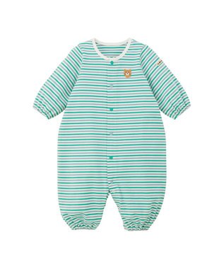 MIKI HOUSE HOT BISCUITS 【50-60cm】 みじんボーダー ワンポイント刺繍 ツーウェイオール グリーン