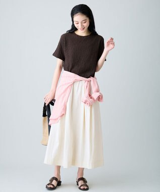 ANY L レースショート丈Tシャツ ブラウン