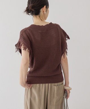 AMERICAN HOLIC 袖フリンジショート丈プルオーバー Brown