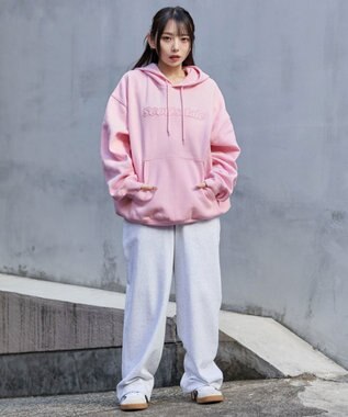 WEGO 【ユニセックス着用ITEM】エンボスステッチロゴプルパーカー ピンク