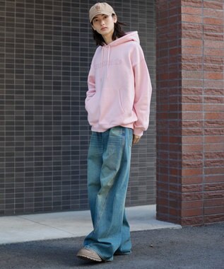 WEGO 【ユニセックス着用ITEM】エンボスステッチロゴプルパーカー ピンク