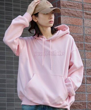 WEGO 【ユニセックス着用ITEM】エンボスステッチロゴプルパーカー ピンク