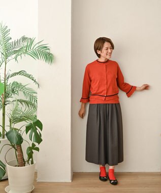 muuc 〈細番手の高級綿糸コットンコーマ糸〉〈洗練された繊維の滑らかな肌触り〉〈お家で洗えるニット〉模様編み ポピーの花リンクス編み カーディガン オレンジ