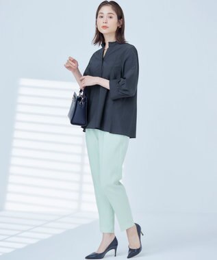 組曲 【WEB限定】ナイロンレーヨン スキッパーブラウス ネイビー系