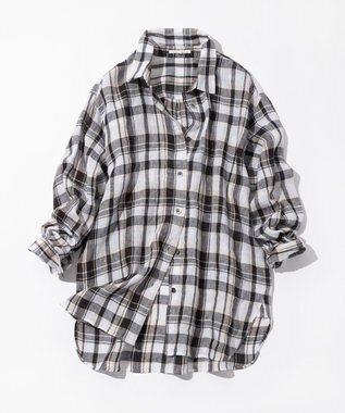 23区 【見上愛さん着用】LIBECOリネン チェック シャツ ダークブラウン系