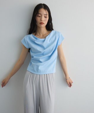 Green Parks ドレープオフショルフレンチ袖Ｔシャツ Sax