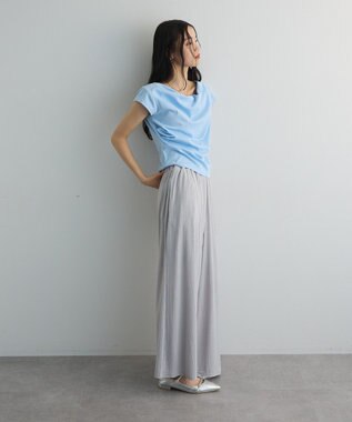 Green Parks ドレープオフショルフレンチ袖Ｔシャツ Sax