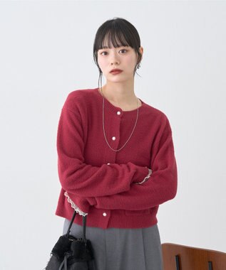 earth music&ecology 【イージーケア】パウダーシャギークルーネックカーディガン Bordeaux