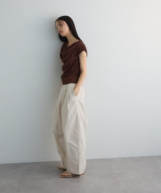 Green Parks ドレープオフショルフレンチ袖Ｔシャツ Brown