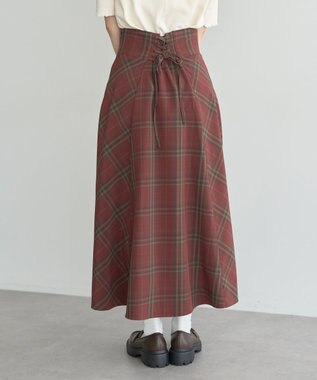 earth music&ecology バックレースアップチェックスカート Bordeaux