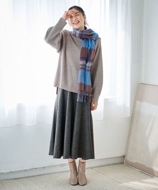 ANY カシミアブレンドストール ブルー×ダークブラウン