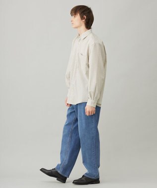 UNFILO MENS コットンライク レギュラーカラー シャツ ベージュチェック