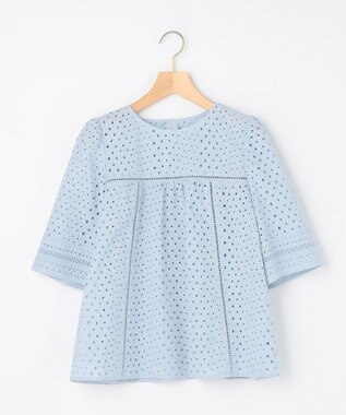 組曲 【先行予約】エンブロイダリーレース5分袖 ブラウス クラウディブルー系