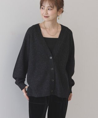 AMERICAN HOLIC バイパチラメ入りＶネック片畦ニットカーディガ Black