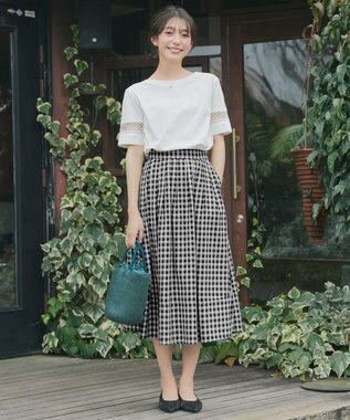 Tiaclasse 【新色追加・選べる丈】麻調タックフレアスカート ミモレ丈ブラックチェック