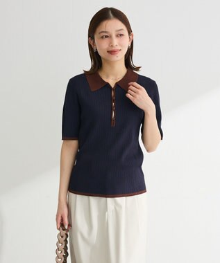 Green Parks 配色ニットポロ Navy
