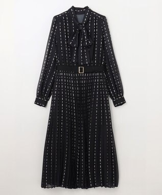 GRACE CONTINENTAL ドットストライププリントワンピース ブラック