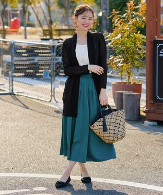 Tiaclasse 【軽撥水・汚れ防止】ランダムタックロングスカート グリーン