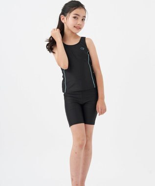 OP／FILA 【Ocean Pacific】スクール水着タンキニ 水着上下セット ブラック×サックス