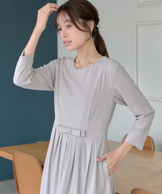 Tiaclasse L 【セレモニー・新色追加】リボンベルトフレアワンピース グレー