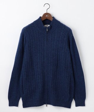 JOSEPH ABBOUD 【キングサイズ・洗える・カシミヤブレンド】カシミヤブレンド ハイネック ジップ  カーディガン ダルブルー系