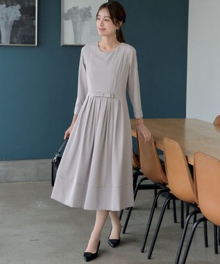 Tiaclasse L 【セレモニー・新色追加】リボンベルトフレアワンピース グレー