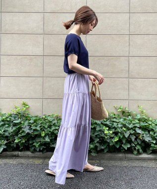 UNFILO 【撥水/UVケア/接触冷感】シャカ楽ストレッチ ティアードスカート ライラック系