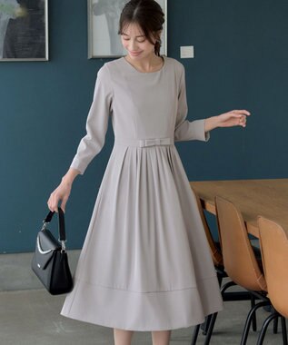 Tiaclasse L 【セレモニー・新色追加】リボンベルトフレアワンピース グレー