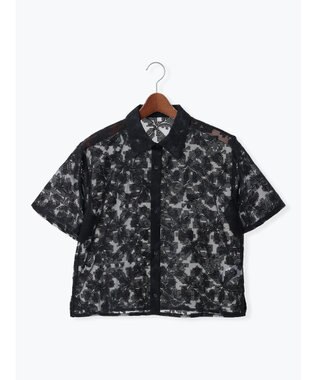 Te chichi オーガンジー刺繍ハーフスリーブシャツ ブラック