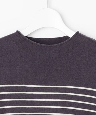 J.PRESS LADIES L SOFT TOUCH WOOL ボーダー ニット スレート×オフホワイト系