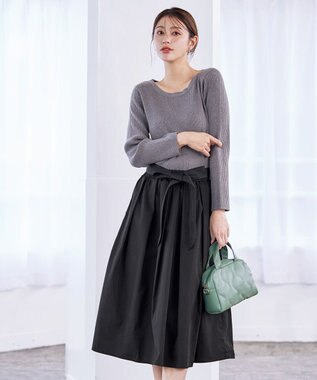 Tiaclasse L 【洗える】タフタスカートドッキングワンピース チャコールグレー