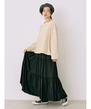 earth music&ecology スクエアボーダープルオーバー Mustard