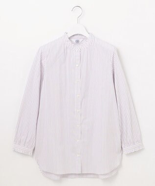 J.PRESS LADIES L 【洗える】BEZ ストライプ フリルネック ブラウス ふじ色系1