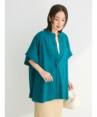 Green Parks 綿麻混ポンチョ風シャツ Blue Green