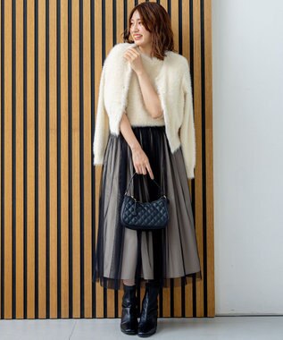 組曲 ナイロンファー カーディガン アイボリー系