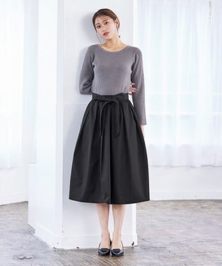 Tiaclasse 【洗える】タフタスカートドッキングワンピース チャコールグレー