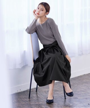 Tiaclasse 【洗える】タフタスカートドッキングワンピース チャコールグレー