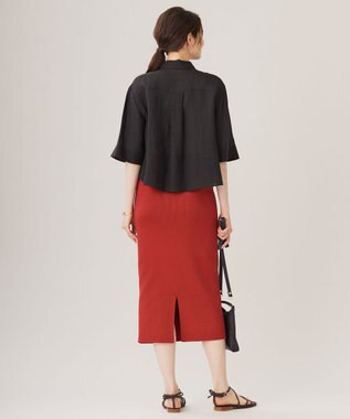 自由区 L 【カタログ掲載・接触冷感・洗える】ラミーローンクロップド丈 ブラウス ブラック