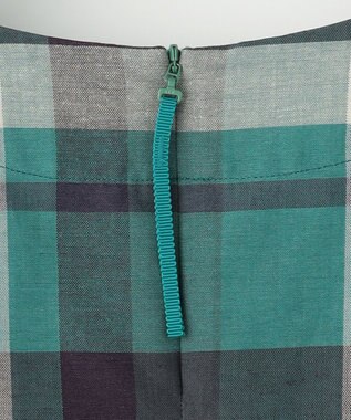 自由区 L コットンリネンチェック ブラウス グリーン×ネイビー系