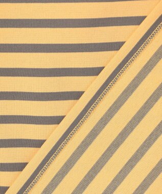 ANY L ツイストスリーブボーダートップス イエロー×カーキ