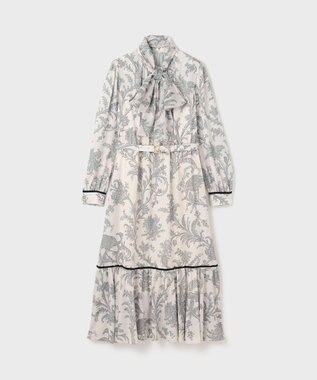 GRACE CONTINENTAL サラサプリントリボン付ワンピース ブラック