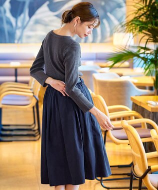 Tiaclasse L 【洗える】タフタスカートドッキングワンピース ネイビー