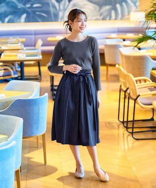 Tiaclasse L 【洗える】タフタスカートドッキングワンピース ネイビー