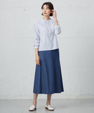 J.PRESS LADIES ストライプジャージー ピンタック カットソー オフベース系