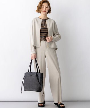 23区 リネンレーヨンストレッチ ノーカラー ブルゾン ベージュ系